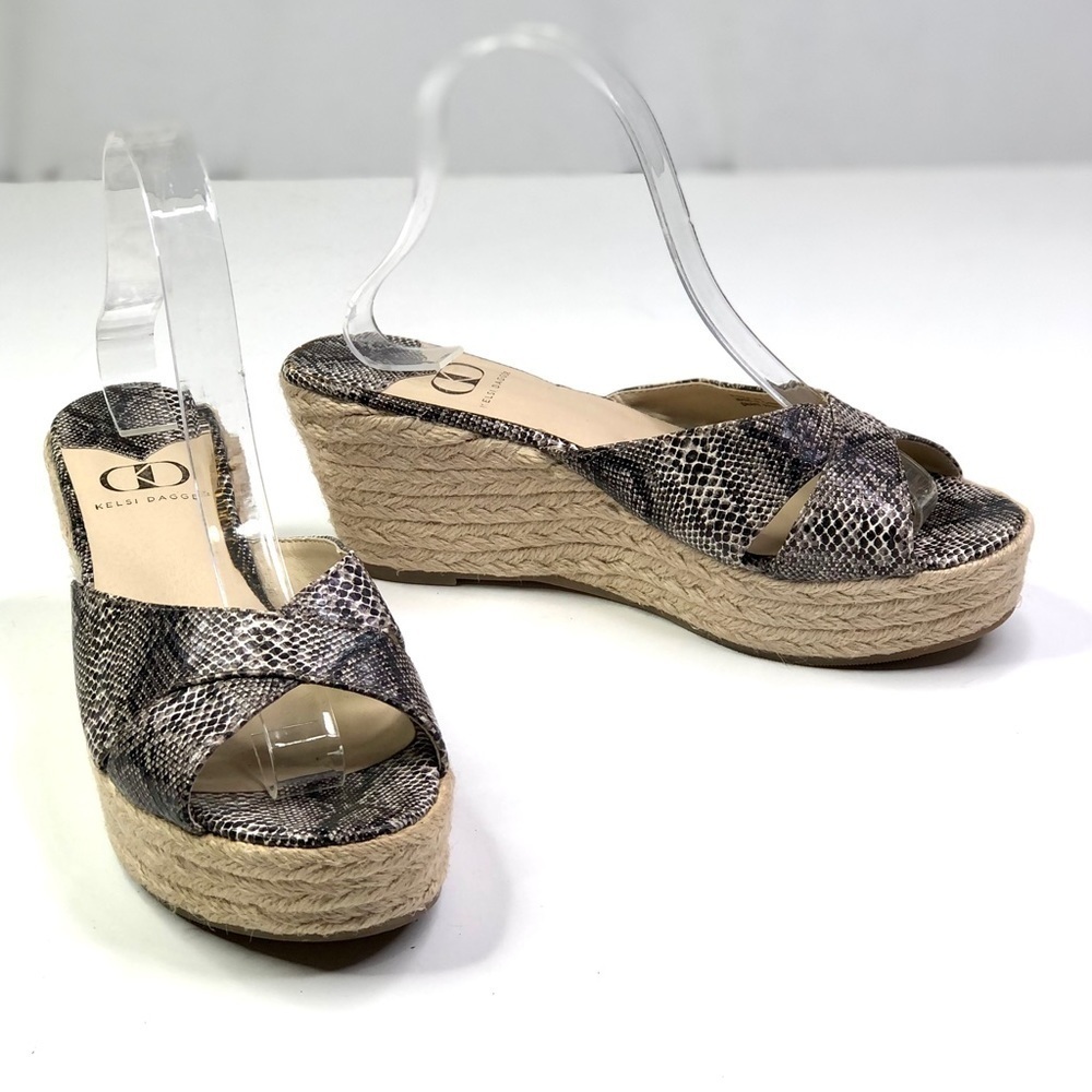 Kelsi Dagger wedge espedrilles slides snakeskin open toe 9